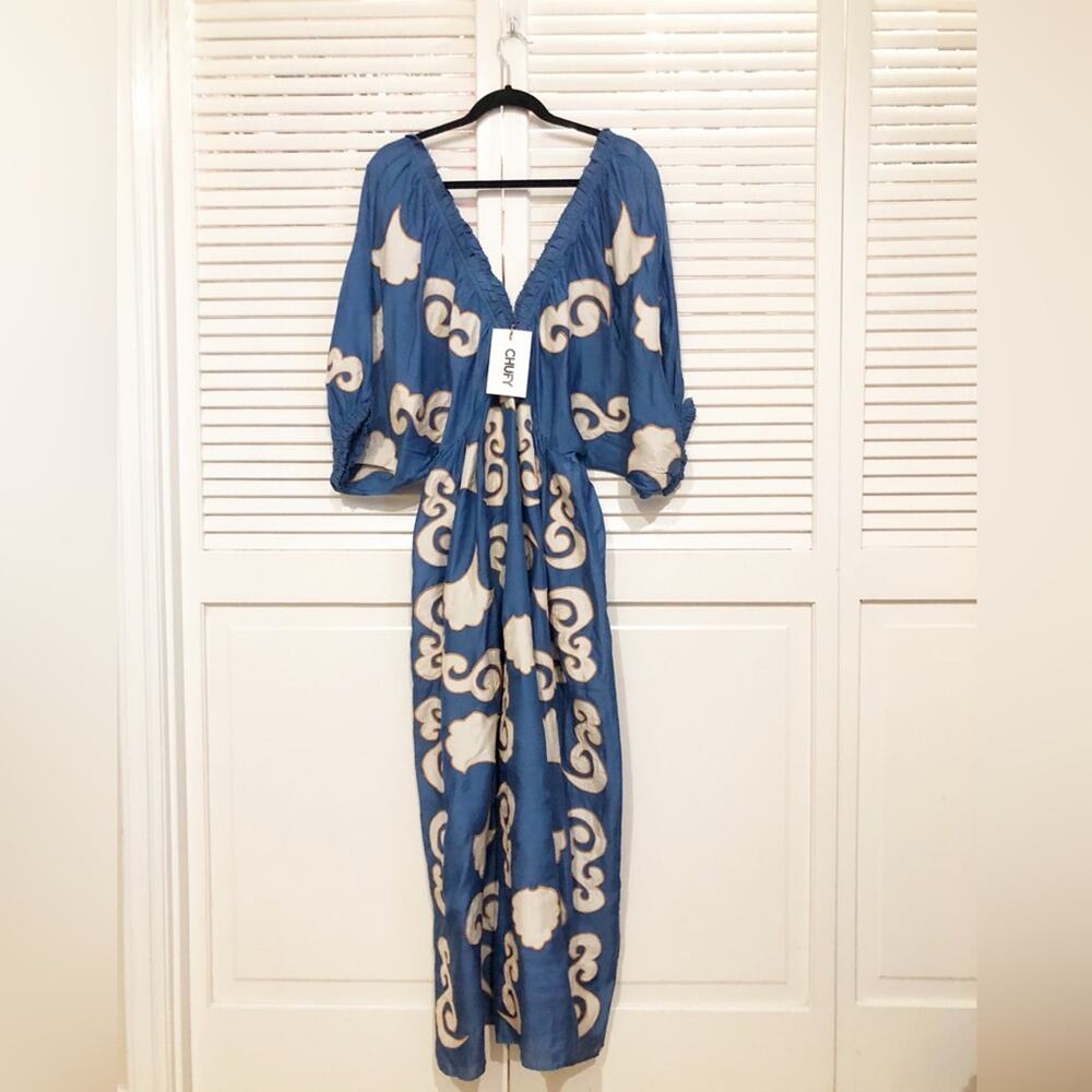 NWT CHUFY Gagan Sky Lucia Patch Embroidered Maxi Dress Size Large - Picture 9 of 12